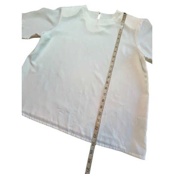Vintage 80s Claudia Richard Blouse Ivory White Short Sleeve Keyhole‎ Career 14 - Picture 8 of 11